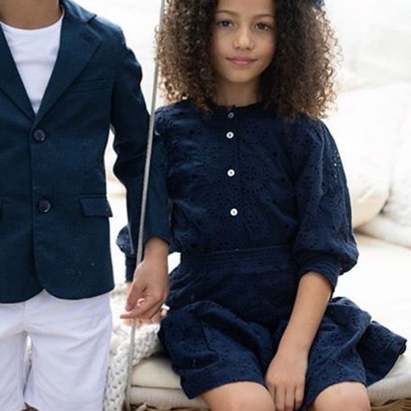 Hadas Mini Love Navy Eyelet Shirt & Skirt Set